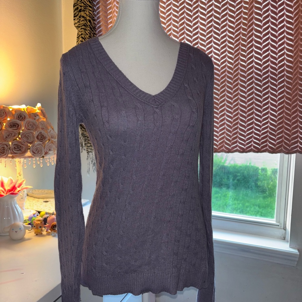 V-Neck Knit Sweater - Purple